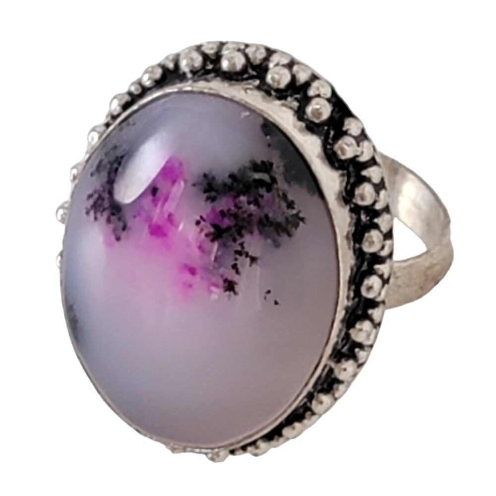Sterling Silver Purple Stone Ring – Bohemian Statement Jewelry – Size 8